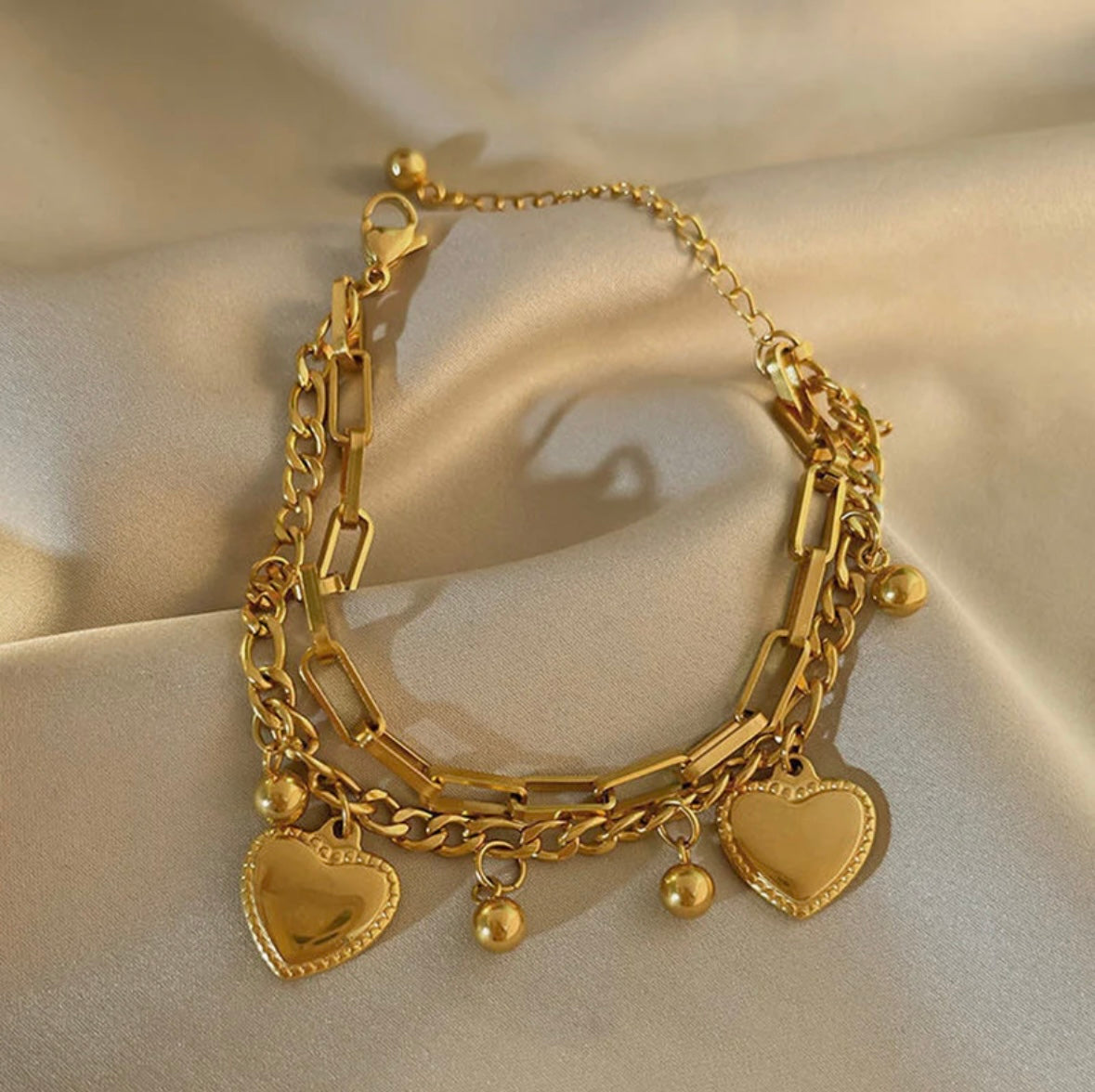 Double Layered Heart Drop Bracelet