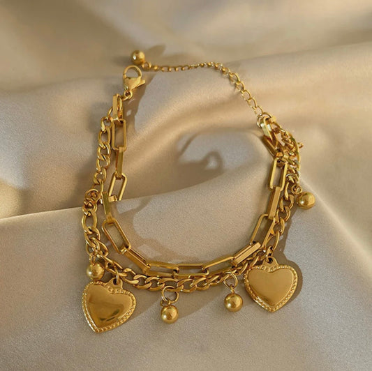 Double Layered Heart Drop Bracelet